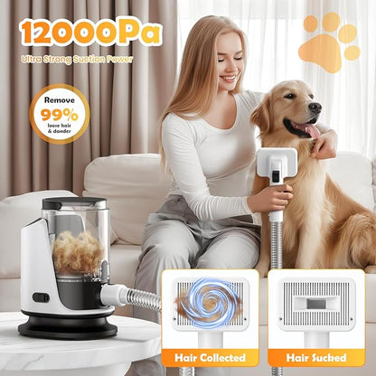 Dog Grooming Vacuum & Dryer & Clippers for Shedding Grooming, 3L Canister for Large Dog, 3 in 1 Grooming Kit for Dogs at Home, Adjustable Temperature and Airflow Pet Grooming Kits.