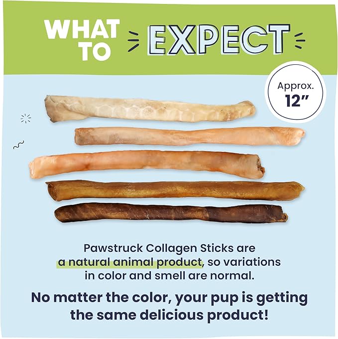 Pawstruck Natural Large 12" Beef Collagen Sticks for Dogs  Long-Lasting Rawhide Alternative, High Protein Treats with Chondroitin & Glucosamine  5 Pack
