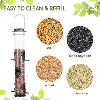 MIXXIDEA Metal Wild Bird Feeders, Squirrel Proof, Hanging 6 Port Tube Transparent Finch Feeders for Attracting Birds in Your Lawn, Garden, Balcony Coffee
