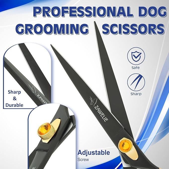 Dog Grooming Scissor- 7.5 Pet Shears, Japanese Stainless Steel Ergonomic Pet Grooming Scissor, Heavy Duty Sharp and Comfortable pet Scissors for Grooming, Dogs, Cats and Other Animals (Straight)