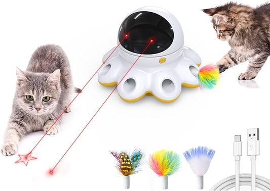 ORSDA Cat Laser Toy, 2-in-1 Interactive Automatic Motion Activated Moving 8 Holes Whack A Mole Feather, USB Rechargeable Electronic Smart Sensor Kitten Toys for Indoor Exercise