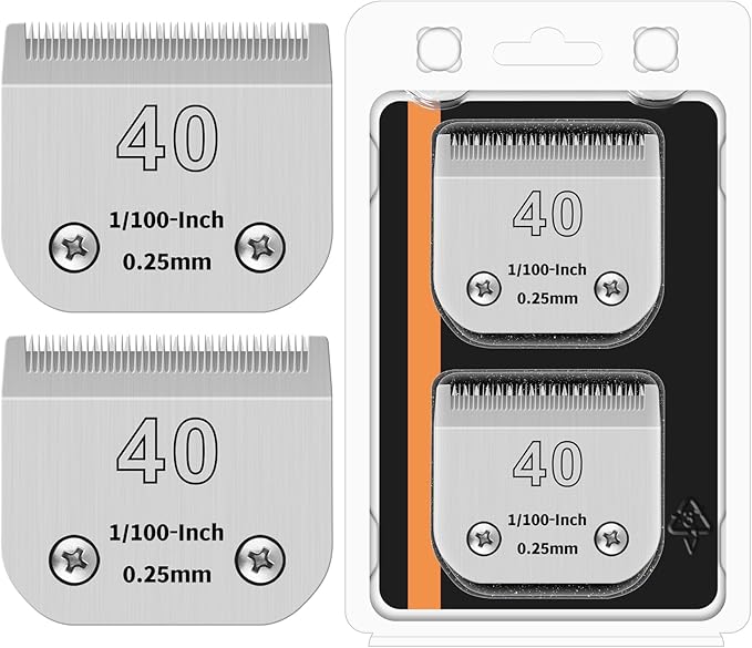40# Detachable Pet Clipper Replacement Blades Compatible with Andis/Oster A5/Wahl KM10 Series Dog Clipper,Made of Ceramic Blade & Stainless Steel Blade,Size 40# Cut Length 1/100-Inchï¼2 Packï¼