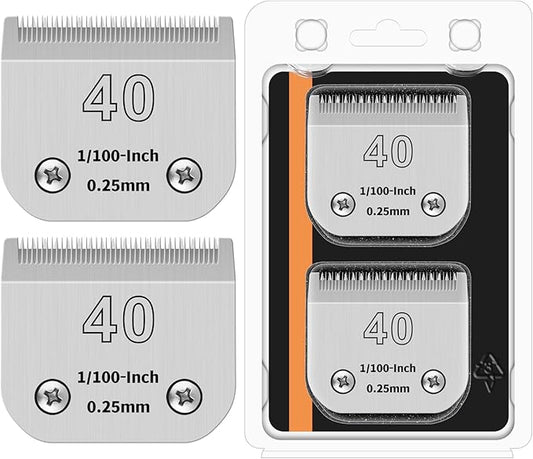 40# Detachable Pet Clipper Replacement Blades Compatible with Andis/Oster A5/Wahl KM10 Series Dog Clipper,Made of Ceramic Blade & Stainless Steel Blade,Size 40# Cut Length 1/100-Inchï¼2 Packï¼