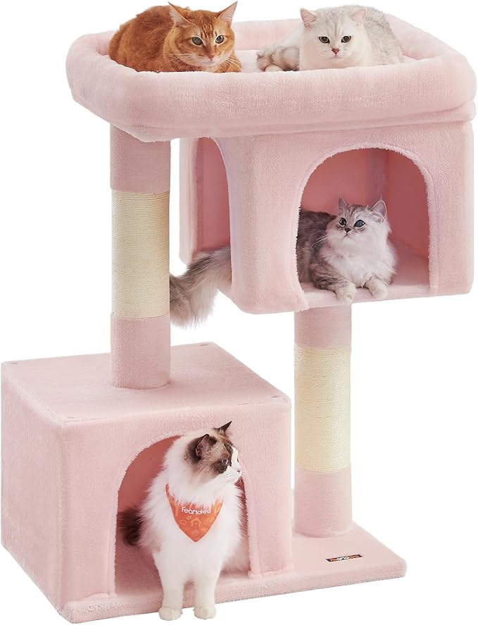 Feandrea Cat Tree, 39.8-Inch Cat Tower, XL, Cat Condo for Extra Large Cats up to 44 lb, Large Cat Perch, 2 Cat Caves, Scratching Post, Jelly Pink UPCT614P01