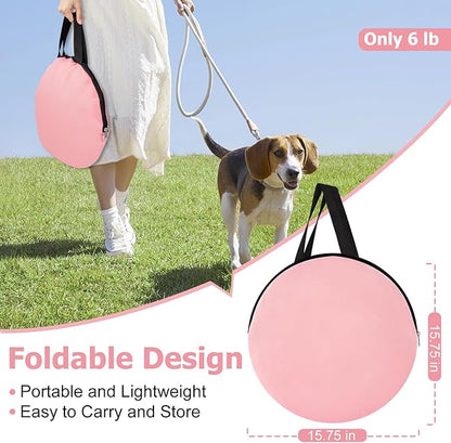 Portable Cat Playpen with litter box area, Foldable Pet Dog Playpen, for Kitten Puppy Play Pen Indoor/Outdoor, Cats Enclosure Cages Tent with Carrying Case, 600D Oxford 8-Rods, 32"x24"x22", Pink