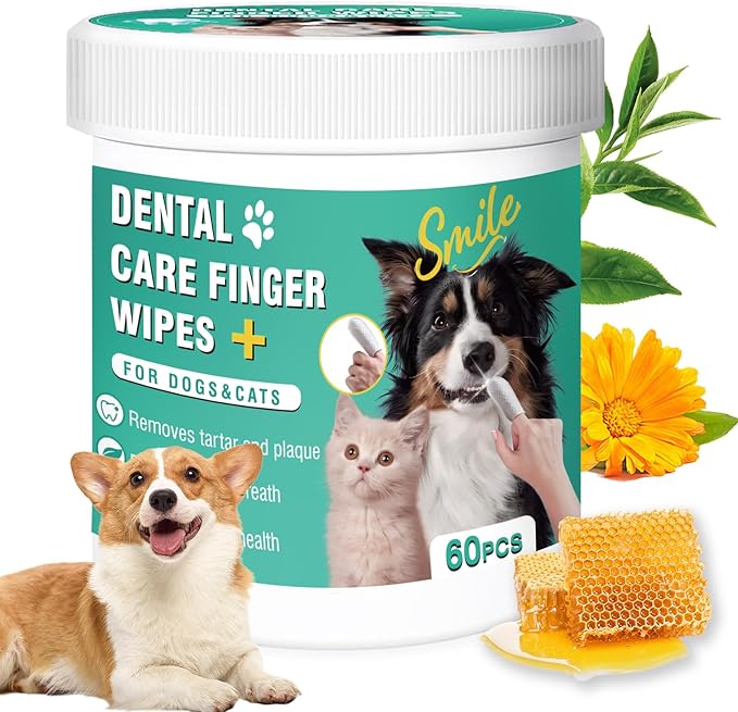 Dog Teeth Cleaning Wipes, Pre-Soaked Pet Tooth Finger Wipes, Soothing Cleaning Pet Teeth, Reducing Tartar and Plaque, Freshening Breath, Maintaining Your Dog's Oral Health