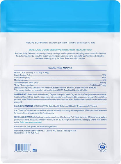 Native Pet Probiotics for Dogs - Dog Probiotics Powder for Digestive Health, Gut Support, & Immune Boost  Vet-Formulated Powder for Maximum Potency with Digestive Enzymes & Prebiotics - 240 Scoops