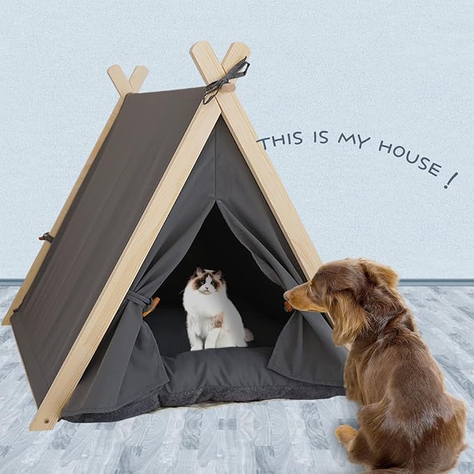 Pet Teepee Tent for Small Dogs & Cats, Portable Puppy Bed with Thick Cushion, Cat Teepee Washable Tent Dog Teepee Bed for Small Pets Up to 25lbs Indoor Outdoor
