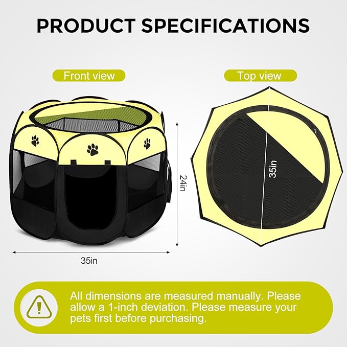 Pet Dog Puppy Playpen Dog Cat Tent Crates, Foldable Exercise Kennel Portable Playpen for Small Medium Dogs/Cats/Rabbits, Indoor Outdoor Travel Camping Use with Removable Zipper Top Green