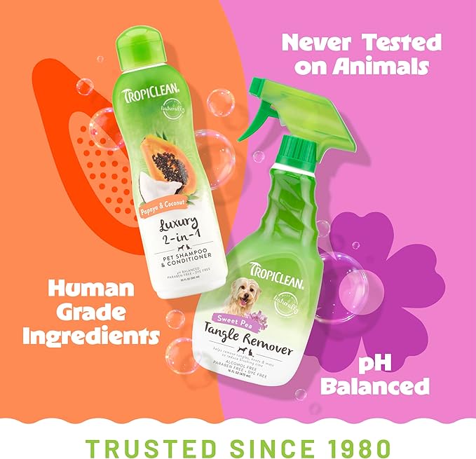TropiClean 2-in-1 Dog Shampoo and Conditioner & Dog Detangler Spray Dematting, Grooming Bundle, Puppy Safe, Made in USA