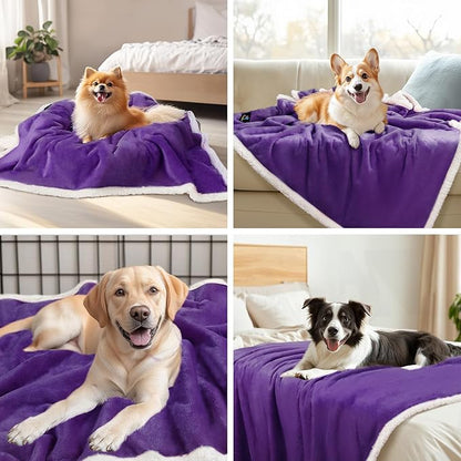 Luciphia Waterproof Bed Blanket Washable,Soft Sherpa Fleece Puppy Reversible Throw Blankets for Medium Large Dog Cat,Furniture Cover Protector Couch from Liquid Pee and Pet Fur,Purple White,85" x 57"