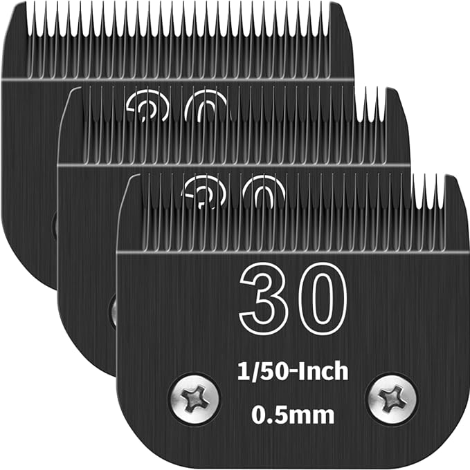 30# Detachable Pet Dog Grooming Blades, Compatible with Ainds, Oster A5, Wahl KM-10 and Other Series Clippers, Size: 30# Blade 1/50-Inch 0.5mm Cut Length. Black-3Pcs.