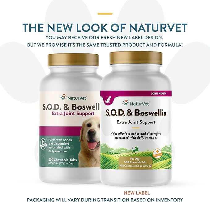 NaturVet S.O.D. & Boswellia Extra Joint Support Dog Supplement  Dog Hip Supplement  Helps Alleviate Aches, Pain  for Dog Flexibility, Healthy Joint Function  500 Ct. Chewable Tablets