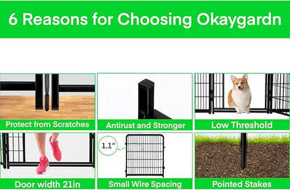 32 in(H) Garden Fence, 4 Panels Total 8.9 Ft(L), 21 in Wide Low Threshold Gate, Temporary Fence for Dogs Outdoor, Fencing for Garden Beds, Heavy Duty Metal Dog Fences, Animal Barrier Fences