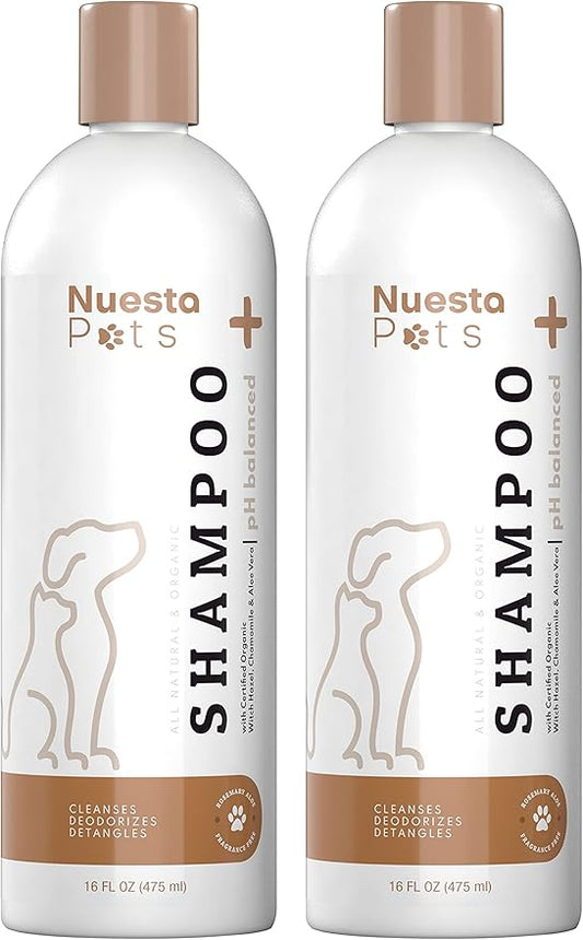 Pet Shampoo for Dogs & Cats (2 Pack) Unscented Fragrance Free Natural & Organic - pH Balanced for Dry & Sensitive Skin for Puppies & Kittens - Chamomile, Aloe & Oatmeal – Soap & Cruelty Free – 16 Oz