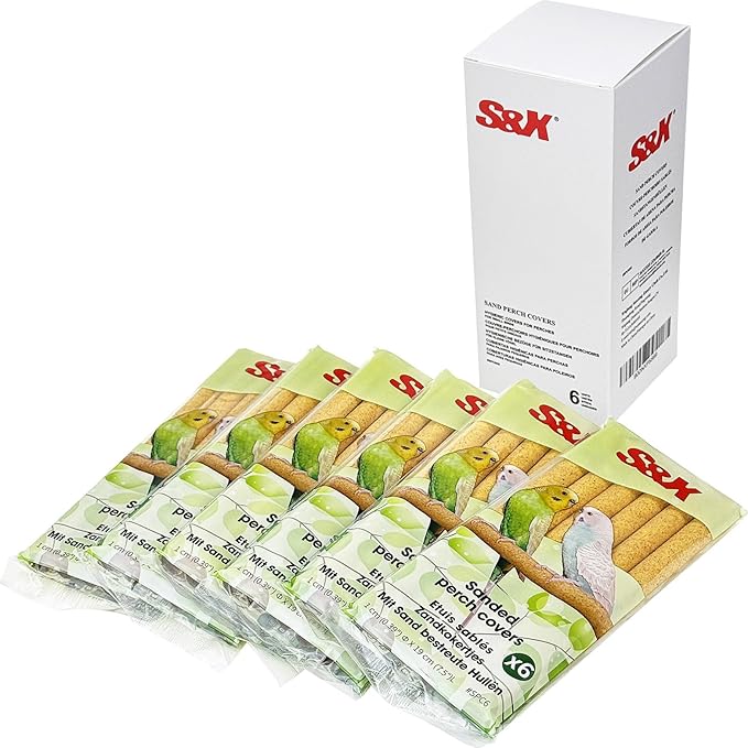 S&X Bird Perch Covers, Sand Perch Covers Sandpaper for Budgies, Canaries, Parakeets, Lovebirds and Other Small Birds (36-Pack Small 7.5" x 0.4")