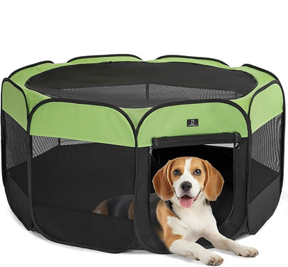 A4Pet Portable Pet Playpen, 49 Pop Up Dog Playpen with Bowl, Suitable for Puppies, Kittens, and Small Animals, Removable Zipper & Mesh Panel(19_ _ 12_)