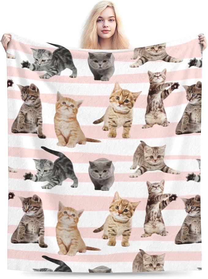 Fuzzy Throw Blanket 350 GSM Fleece Ultra-Soft Microfiber Blanket for Adults Kids Gift Couch, Sofa, Bed Cute Cat 60"x50"
