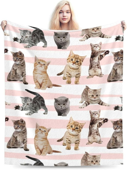 Fuzzy Throw Blanket 350 GSM Fleece Ultra-Soft Microfiber Blanket for Adults Kids Gift Couch, Sofa, Bed Cute Cat 60"x50"
