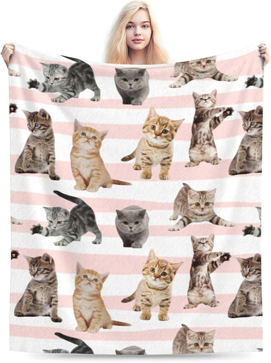 Fuzzy Throw Blanket 350 GSM Fleece Ultra-Soft Microfiber Blanket for Adults Kids Gift Couch, Sofa, Bed Cute Cat 60"x50"