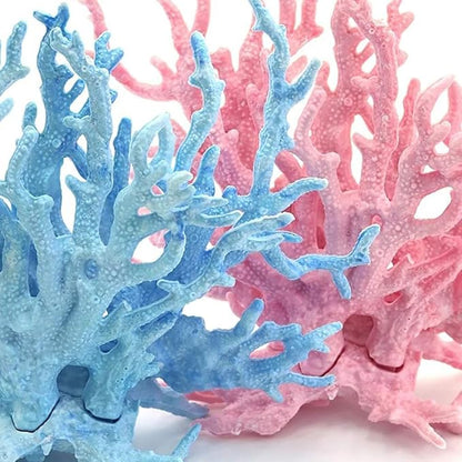 kathson Aquarium Coral Decor Fake Coral Ornaments Small Fish Tank Resin Decorations (Pink and Blue, 2 Pack)