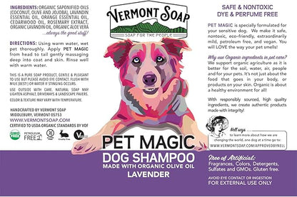 VERMONT SOAP Organics Pet Shampoo - Infused with Organic & Natural Olive Oil, Coconut & Aloe Vera Dog Shampoo for Sensitive Skin - USDA Certified Grooming Pet Shampoo - 5 Gallon