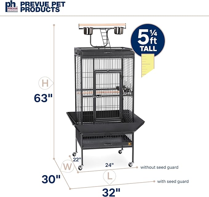 Prevue Pet Products Parrot Playtop Manor Bird Cage with Movable Stand and Activity Play Top for Large Birds