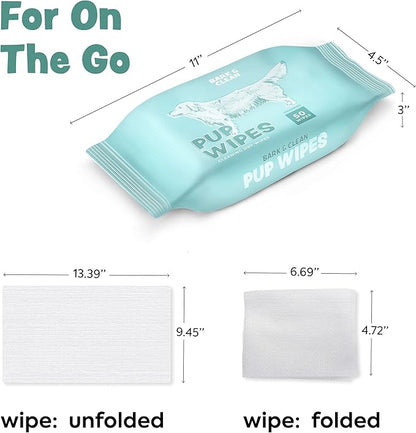 Bark & Clean Dry Dog Wipes, Dog Grooming Supplies - Unscented Non-Woven Dog Cleaning Wipes - Hypoallergenic Dog Wipes for Paws and Butt - Liquid and Chemical Free Pet Wipes - 50