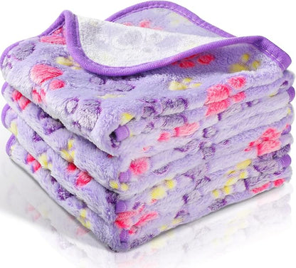 Tatuo 4 Pcs Dog Blanket Pet Puppy Blanket Puppy Teething Toys Paw Print Fleece Blanket for Pet Cat Soft Warm Sleep Mat Guinea Pig Cage Blanket(Small(24 x 16 Inch),Purple)