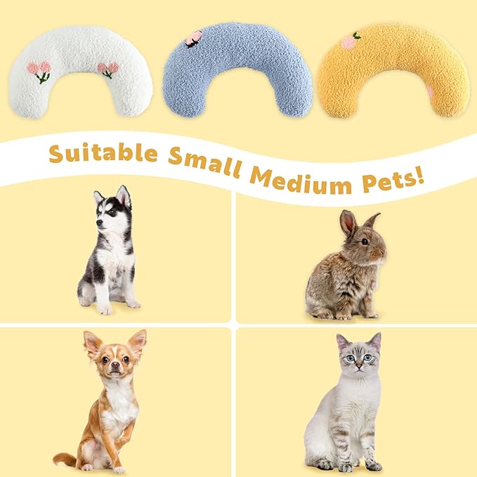 T'CHAQUE Dog Pillow Bed, Cat Calming Pillow, Dog Neck Pillow for Joint Relief Sleeping, Ultra Soft Half Donut Cuddler, Pillow Pet for Upper Spine Support, Doggy/Kitten Pillow Training Toy，Yellow