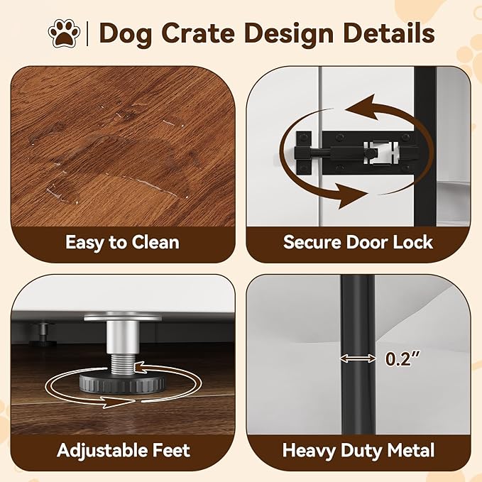 71" Large Dog Crate Furniture for 2 Dogs, Wooden Double Dog Crate with Door, Indoor Dog Kennel TV Stand with Divider and Cushion for Large Medium Dogs,White/Brown