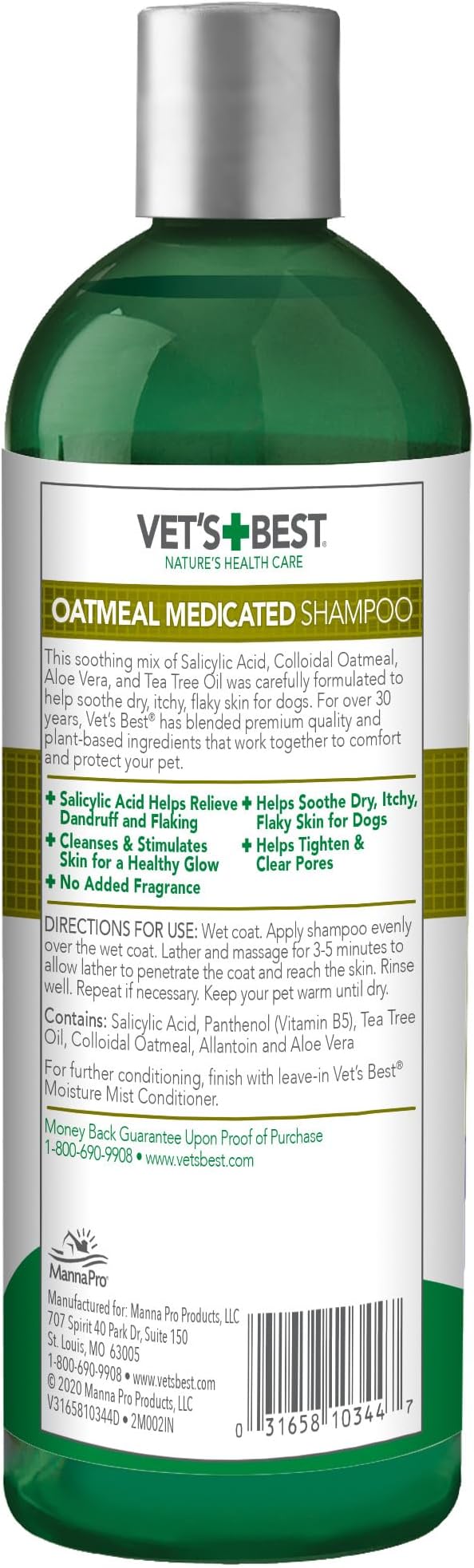 Vet's Best Medicated Oatmeal Shampoo for Dogs - Soothes Dog Dry Skin - Cleans, Moisturizes, and Conditions Skin and Coat - 16 Ounces