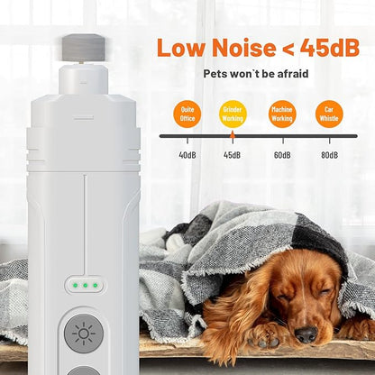 NUMINA Dog Nail Grinder with 2 LED Light 3-Speed Professional Electric Rechargeable Pet Nail Trimmer Quiet Painless Paws Grooming & Smoothing for Small Medium Large Dogs & Cats (White)