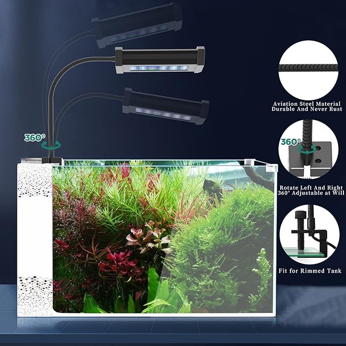 Lominie Planted Aquarium Light, 4 Channel Timer Dimmer Freshwater Small Fish Tank Light 6500K with Gooseneck for Planted Refugium Nano Tank (Freshwater)