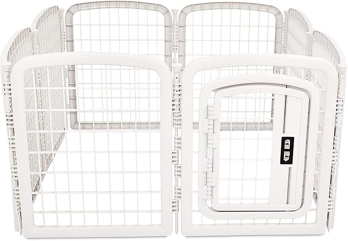 Amazon Basics 8-Panel Octagonal Plastic Pet Pen Fence Enclosure With Gate, 59 x 58 x 28 Inches, White