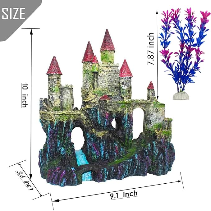 Aquarium Castle Decorations,Resin Castle for Fish Tank with Randomly Color Plants Decor Accessories for Freshwater and Saltwater Fish Tanks (Red)