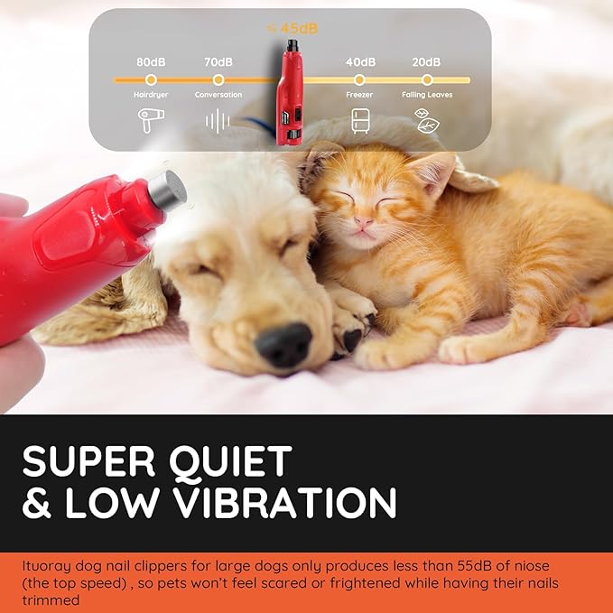 Dog Grooming Kit Dog Nail Trimmers with 3 Grinding Wheels Dog Nail Grinder/Clippers/Trimmers Super Quiet Rechargeable 6-speed Cat Nail Clipper for Large Medium Dogs Cats Small Animal Nail Care