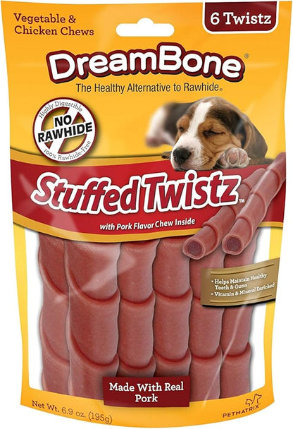 DreamBone Pork Stuffed Twistz Dog Chew, 6 pieces/pack (DBST-02164)