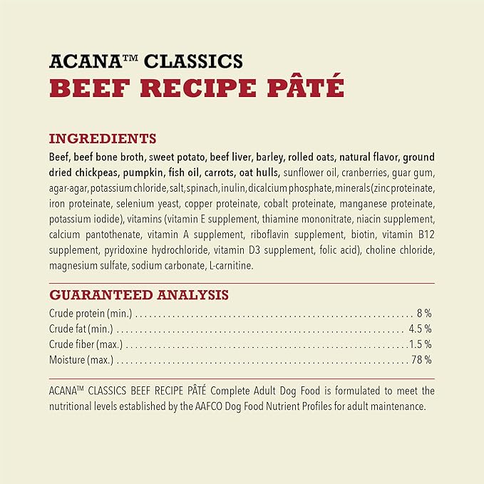 ACANA Classics Beef Recipe Pâté Wet Dog Food (Case of 12)