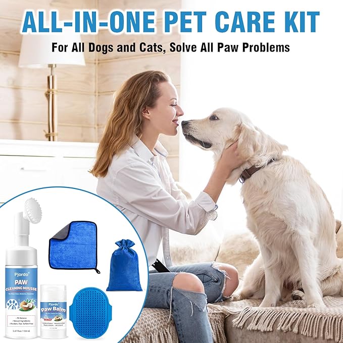 Dog Paw Cleaner Kit, No-Rinse Foaming Cleanser for Dogs and Cats, Dog Paw Balm for Heal Dry Cracked Paws & Nose, Pet Foot Washer Paw Scrubber for Large Medium Small XL Breed Dogs
