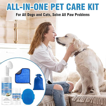 Dog Paw Cleaner Kit, No-Rinse Foaming Cleanser for Dogs and Cats, Dog Paw Balm for Heal Dry Cracked Paws & Nose, Pet Foot Washer Paw Scrubber for Large Medium Small XL Breed Dogs