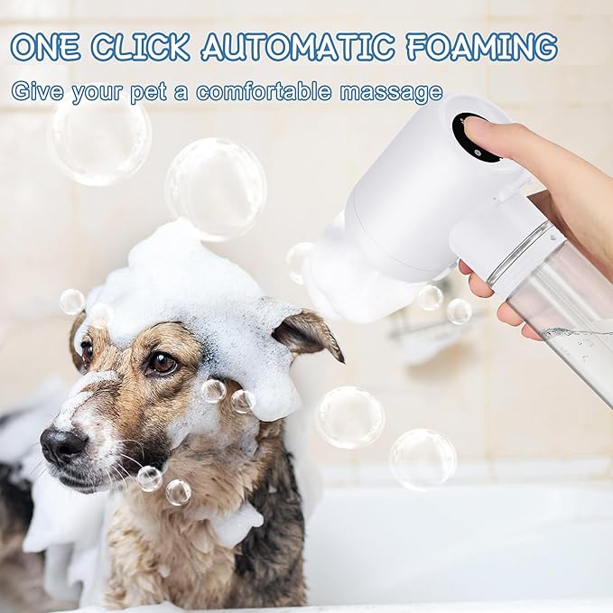 Dog Brush with Massage Head, Ergonomic Grip Handle,Electric Pet Bubble Bath Brush with Massage & Foaming Function, Ideal for Dogs and Cats, Gentle on Fur, Deep Cleansing