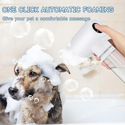 Dog Brush with Massage Head, Ergonomic Grip Handle,Electric Pet Bubble Bath Brush with Massage & Foaming Function, Ideal for Dogs and Cats, Gentle on Fur, Deep Cleansing