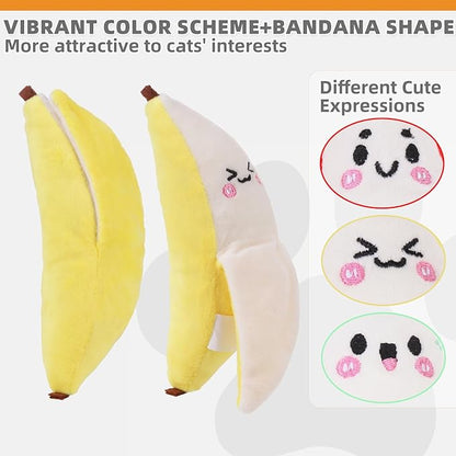 KOOLTAIL Cat Catnip Toys Banana, 3 Pack Expression Durable Soft Kicker Toy Filled with Natural Catnip Cotton, Self Play Interactive Bite Resistant Chew Teeth Cleaning Gift for Indoor Most Cats Kitten