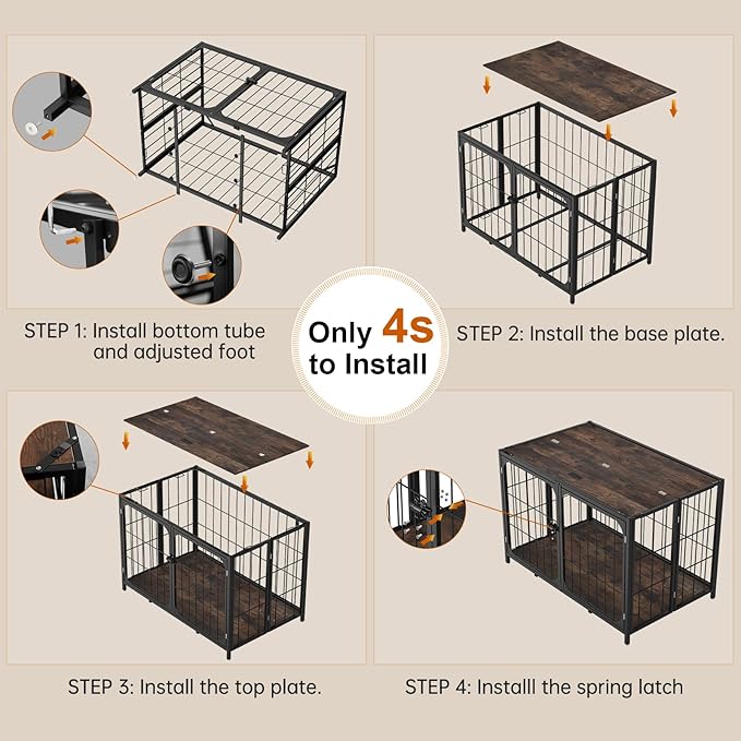 Himix Dog Crate Furniture, XL Dog Crate Furniture for Large Medium Dogs, Wood Dog Crate Table with Sturdy Metal, Heavy Duty Dog Kennel Indoor 40.15''x 25''x 27.56'' (Rustic Brown)