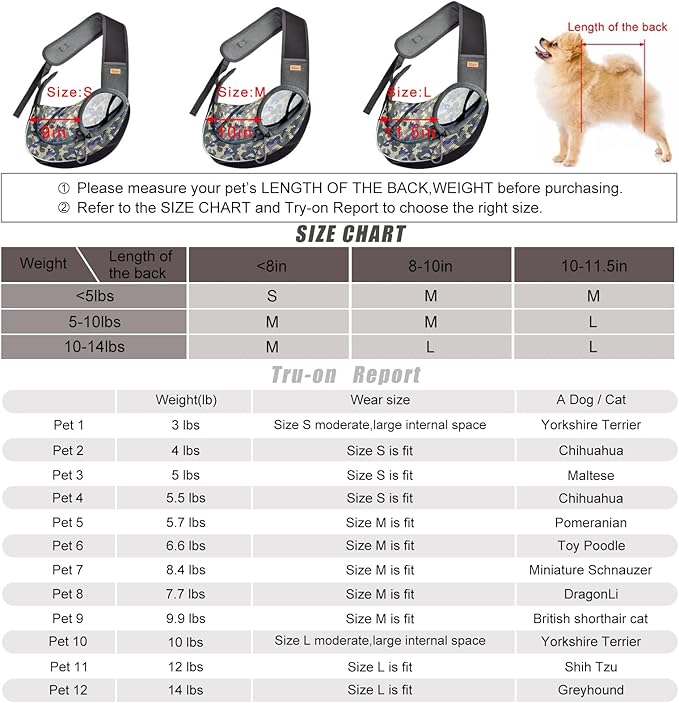 Cuby Pet Dog Sling Carrier for Small Dogs Cats Breathable Mesh Travel Safe Sling Bag Carrier for Dogs Cats Puppy (L, Camouflage)