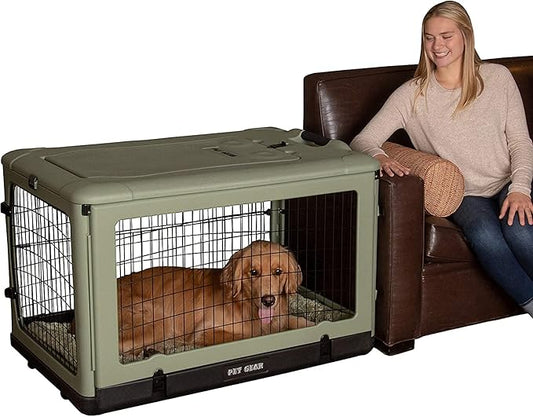 Pet Gear _he Other Door 4 Door Steel Crate for Dogs/Cats with Garage-Style Door, Includes Plush Bed + Travel Bag, No Tools Required, 3 Models, 3 Colors