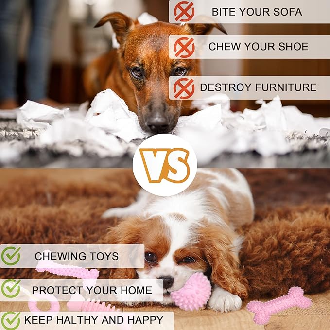 Puppy Toys, 6 Pack Dog Chew Toys for Puppy, Cute Pink Small Dog Toys, Teething Toys for Puppies, Soft Durable Interactive Chew Toy for Small Dogs