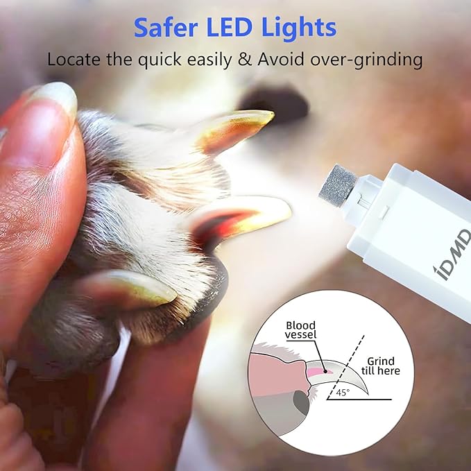 Dog Nail Grinder with Light Dog Nail Trimmers Quiet Powerful 2-Speed Rechargeable Electric Pet Nail Grinder File Toenail Clippers for Large Medium Small Dogs & Cats (White+Charging Cable)