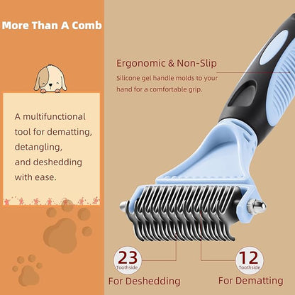 3PCS Cat & Dog Brush Set: Slicker & Deshedding Brush, Dematting Comb, and Bath Brush  Premium Grooming Tools for Shedding & Tangle-Free Fur (blue)